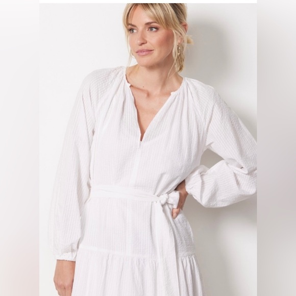 NWT Roan + Ryan for Evereve White Seersucker Tiered Josephina Maxi Dress - Picture 7 of 9